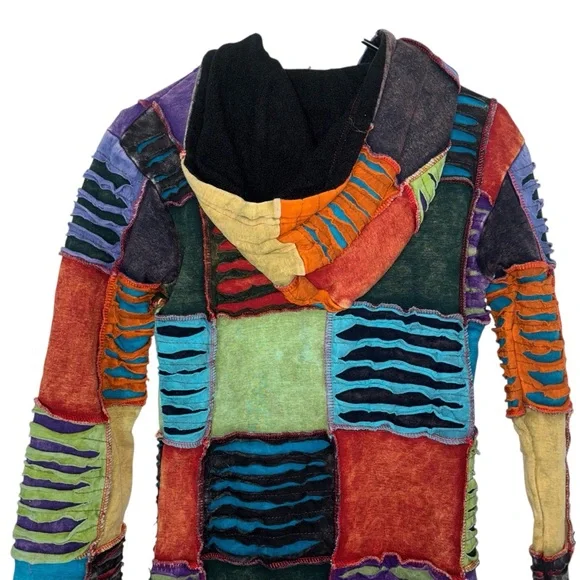 EzHippie Womens Size Small Patchwork Long Sweater Jacket Multi-Color Fully Lined - Picture 4 of 10